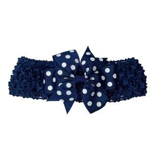 Navy Polka Dot Ribbon Bow With Elastic HairBand-Dual-use Hair Clip Head…